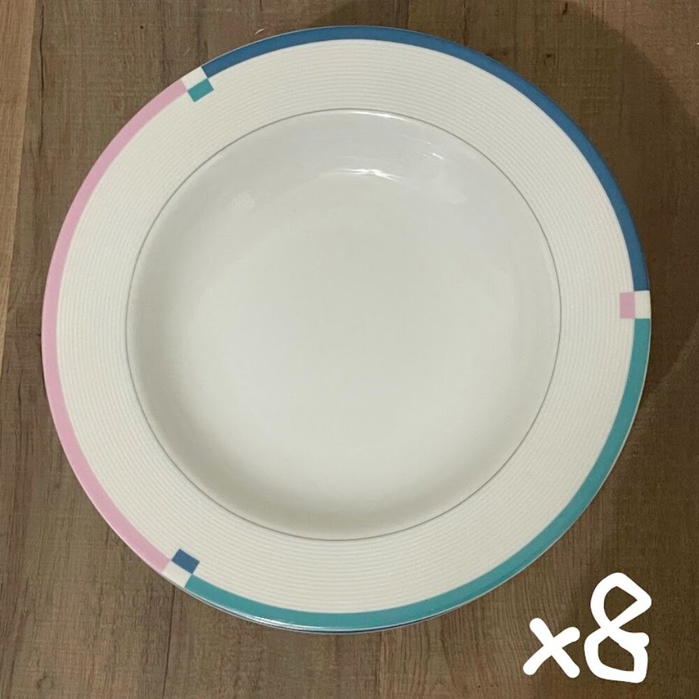 Mikasa Jet Set set of 8 multicolor rimmed soup/salad bowls